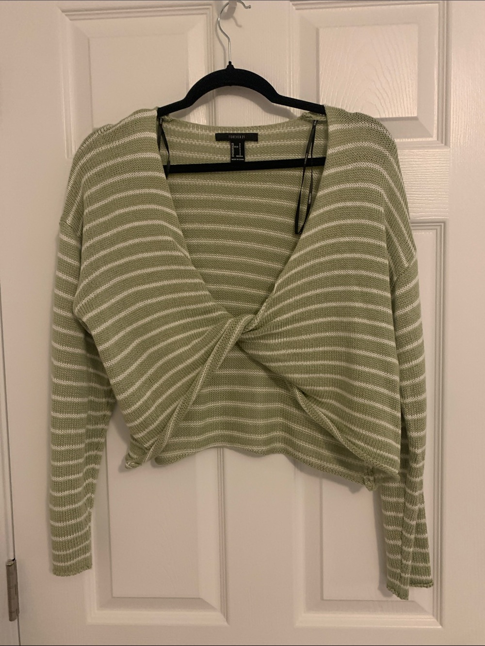 Forever 21 Sage Green and White Striped Knit Top